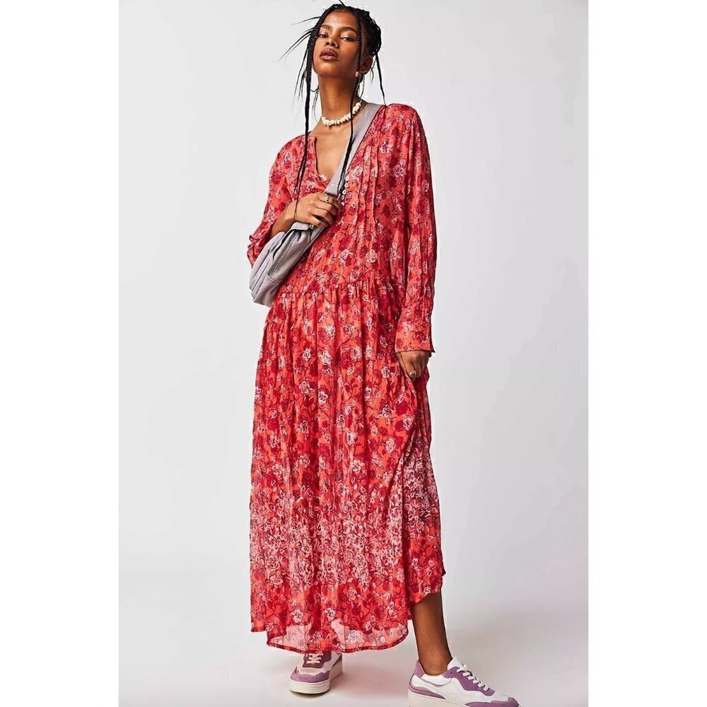 Free People See It Through Dress Coral Combo Womens Size Small